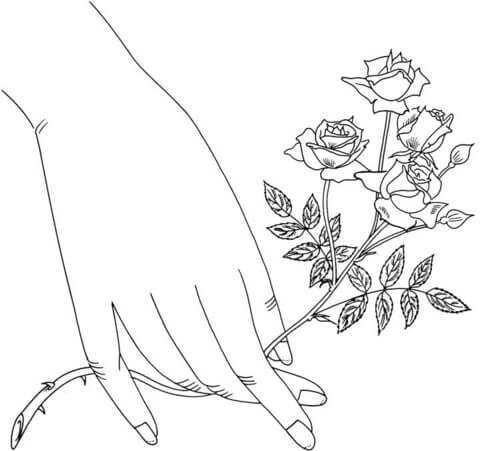 Online coloring book: Coloring book a small bouquet of roses held in the hand